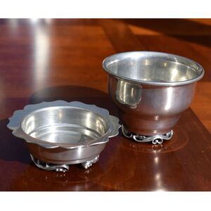 Shirley Pewter Williamsburg Virginia Handmade Footed Bowl Dish Set Scroll Feet